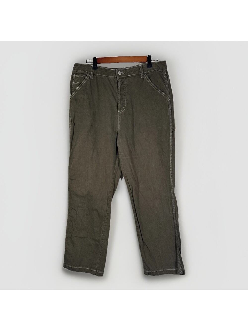 SONG High Rise Button Fly Cargo 90s Boyfriend Jeans Olive Green Womans 15/29